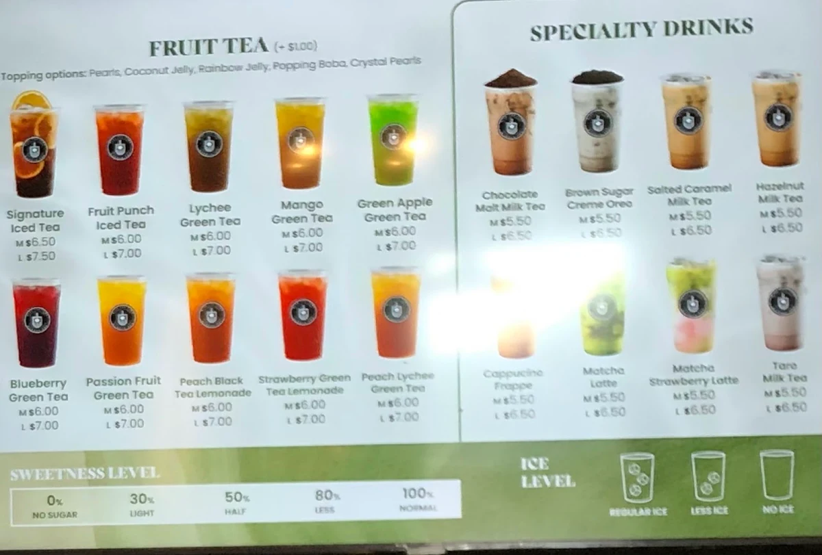 Menu, Miss Tea Time Bubble Tea
