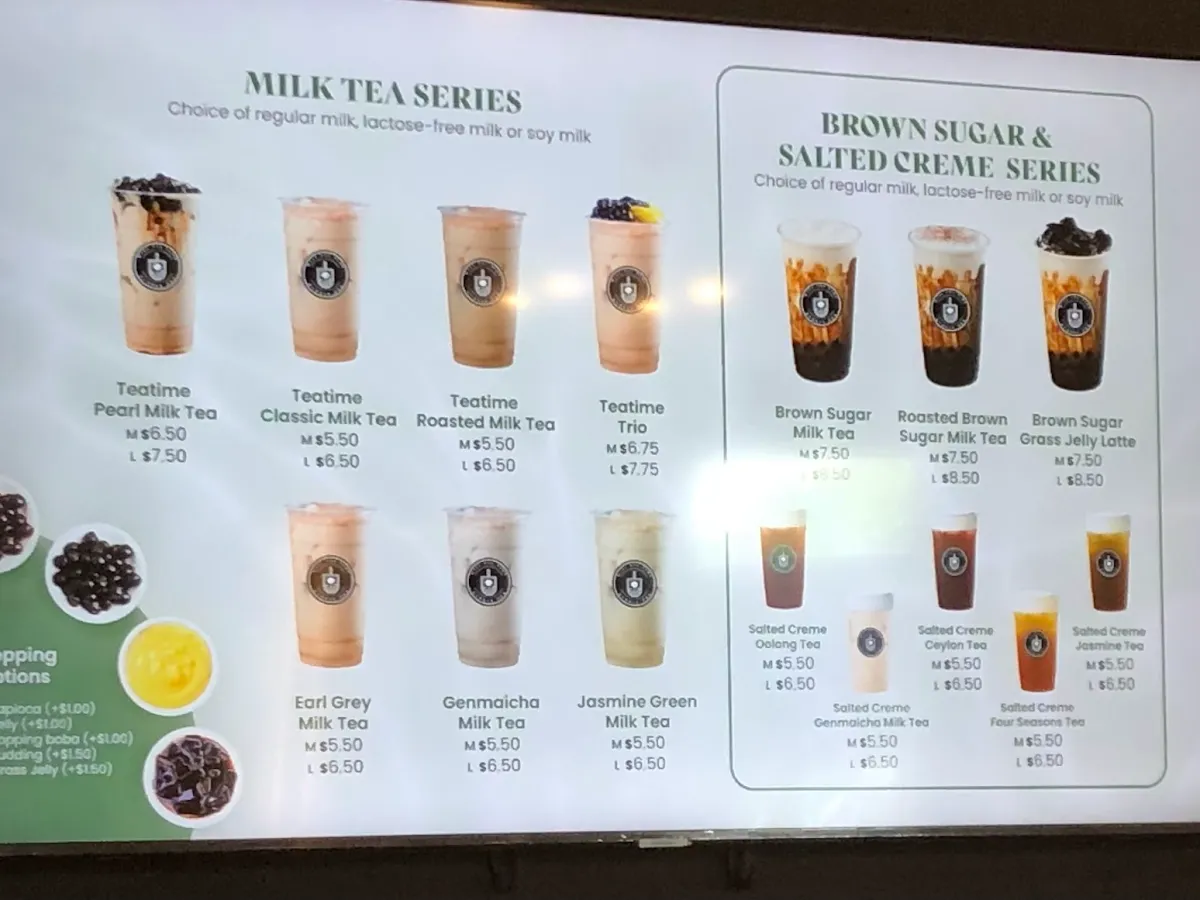 Menu, Miss Tea Time Bubble Tea