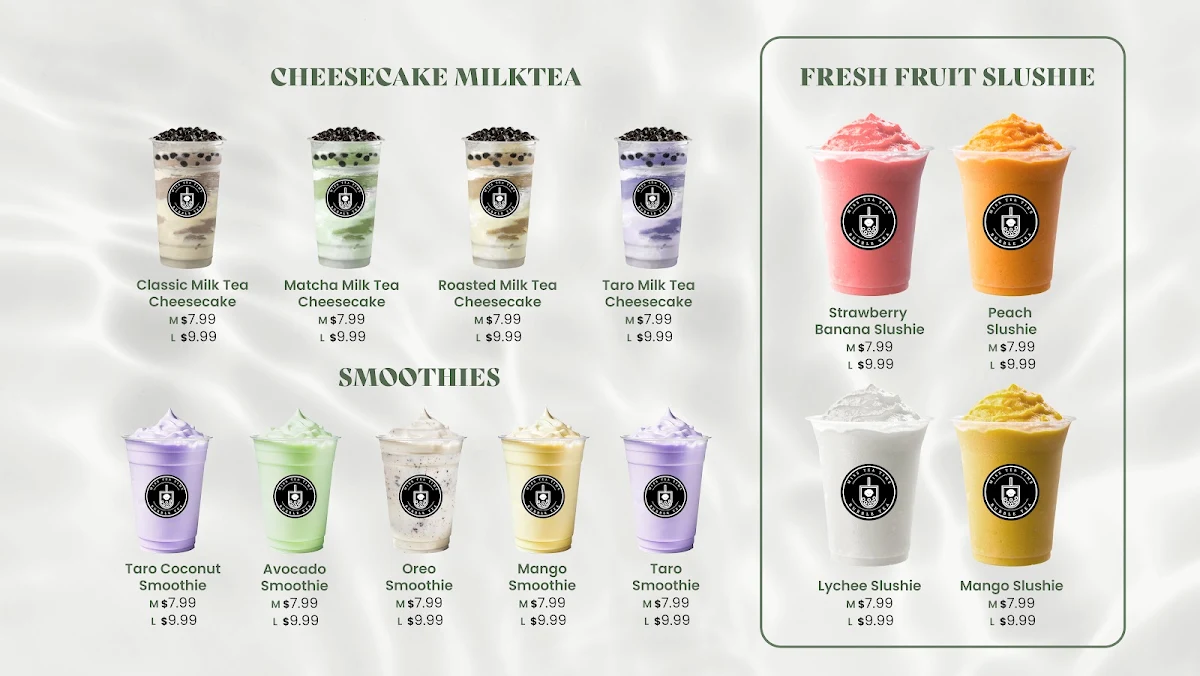 Menu, Miss Tea Time Bubble Tea