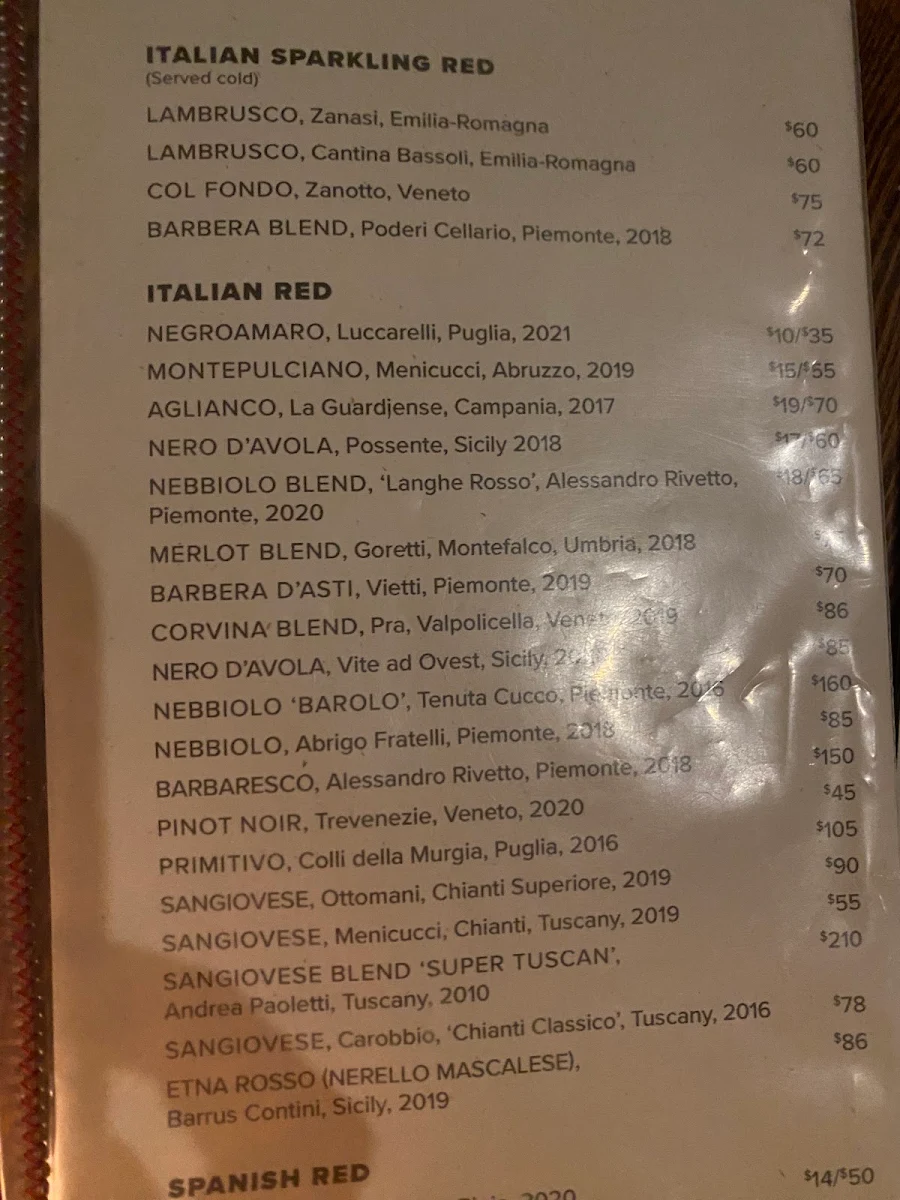 Menu, Campo Restaurant