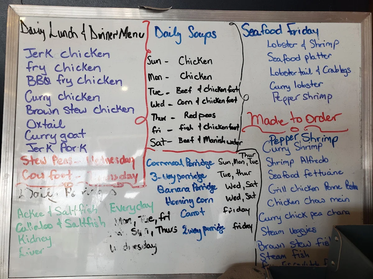 Menu, Jamaica Island Cuisine