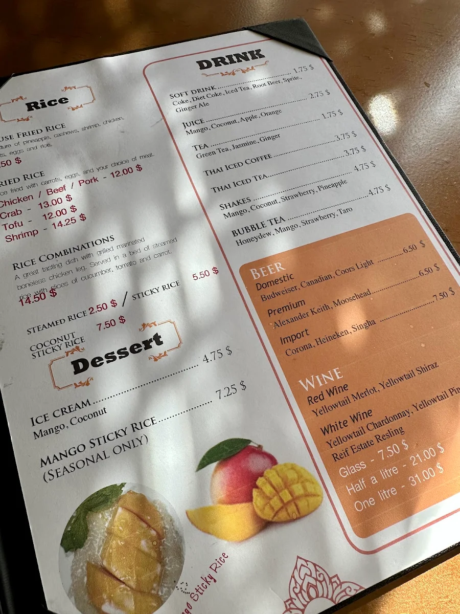Menu, Thai Coconut Island