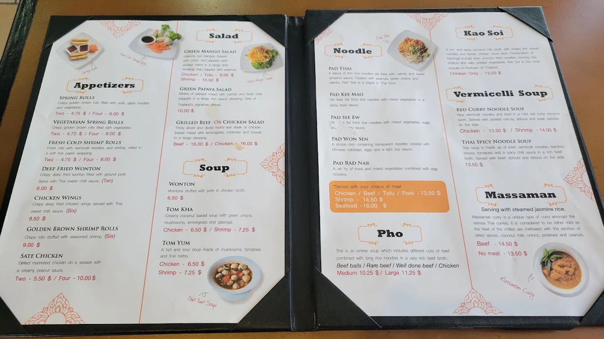 Menu, Thai Coconut Island