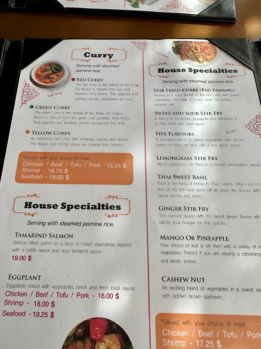 Menu, Thai Coconut Island