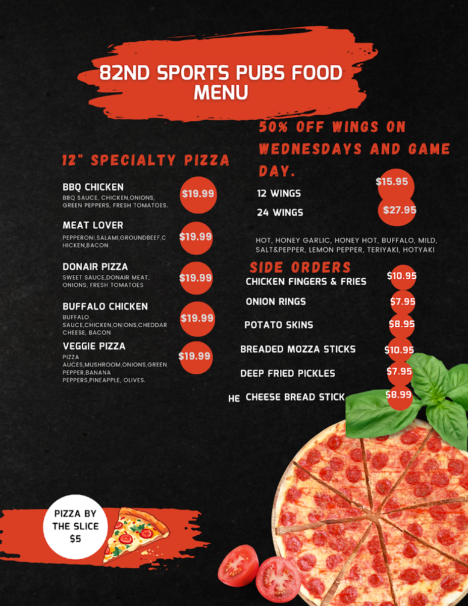 Menu, 82nd Sports Pub