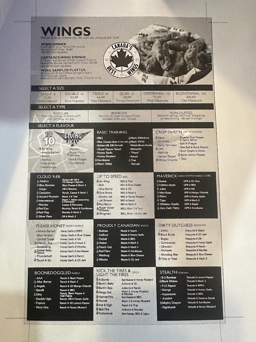 Menu, Wing'n It
