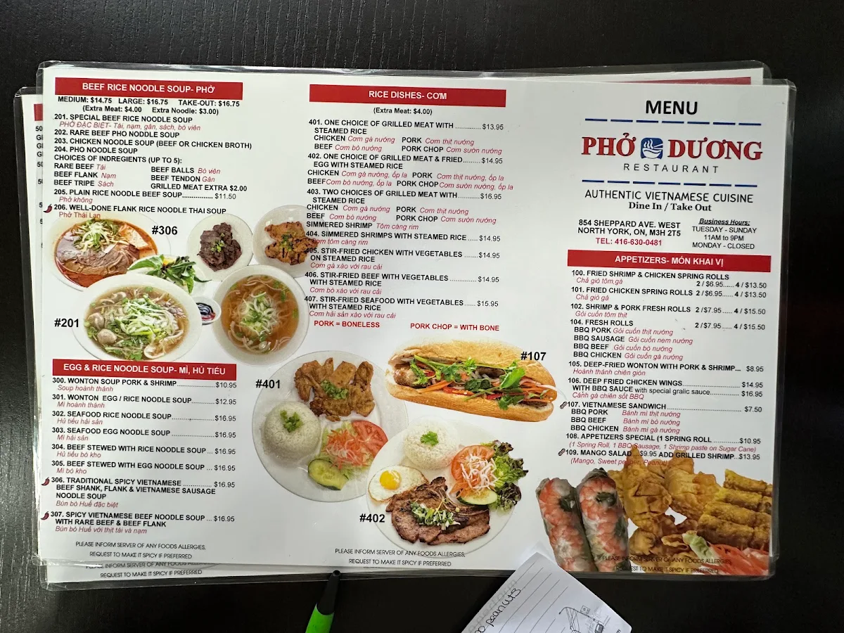 Menu, Pho Duong | Save Time, Order Online: phoduong.ca