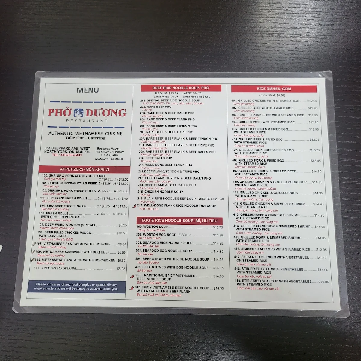 Menu, Pho Duong | Save Time, Order Online: phoduong.ca