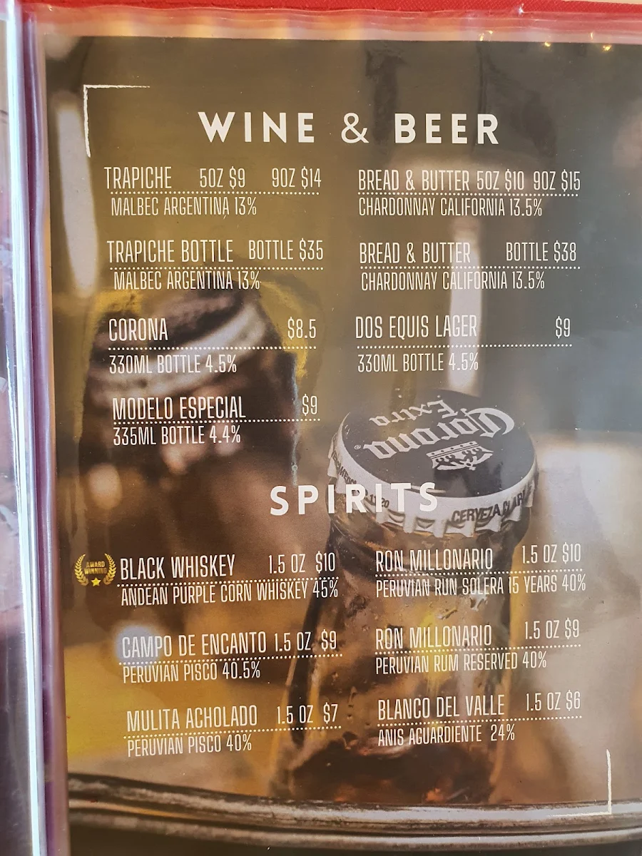 Menu, Pio Peruvian
