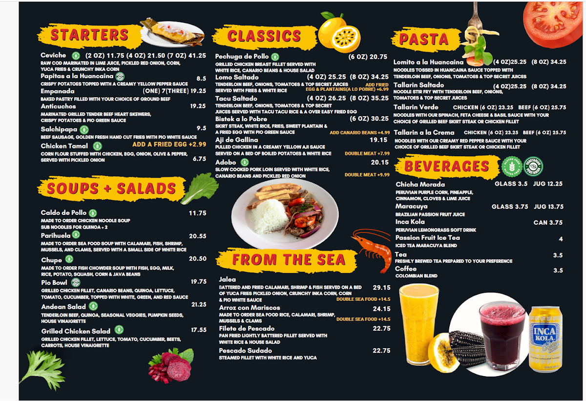 Menu, Pio Peruvian