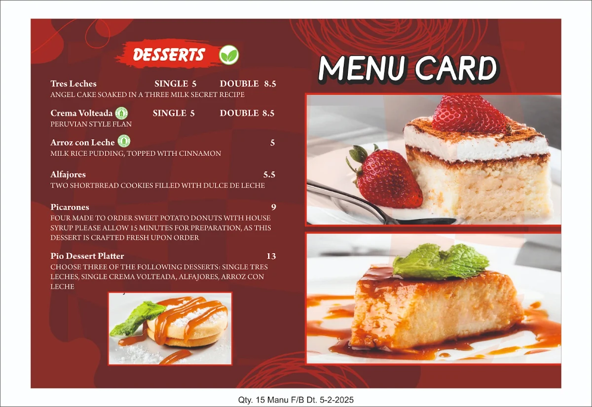 Menu, Pio Peruvian