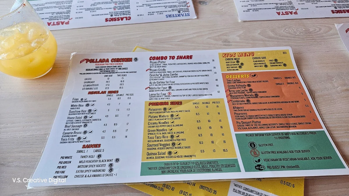 Menu, Pio Peruvian