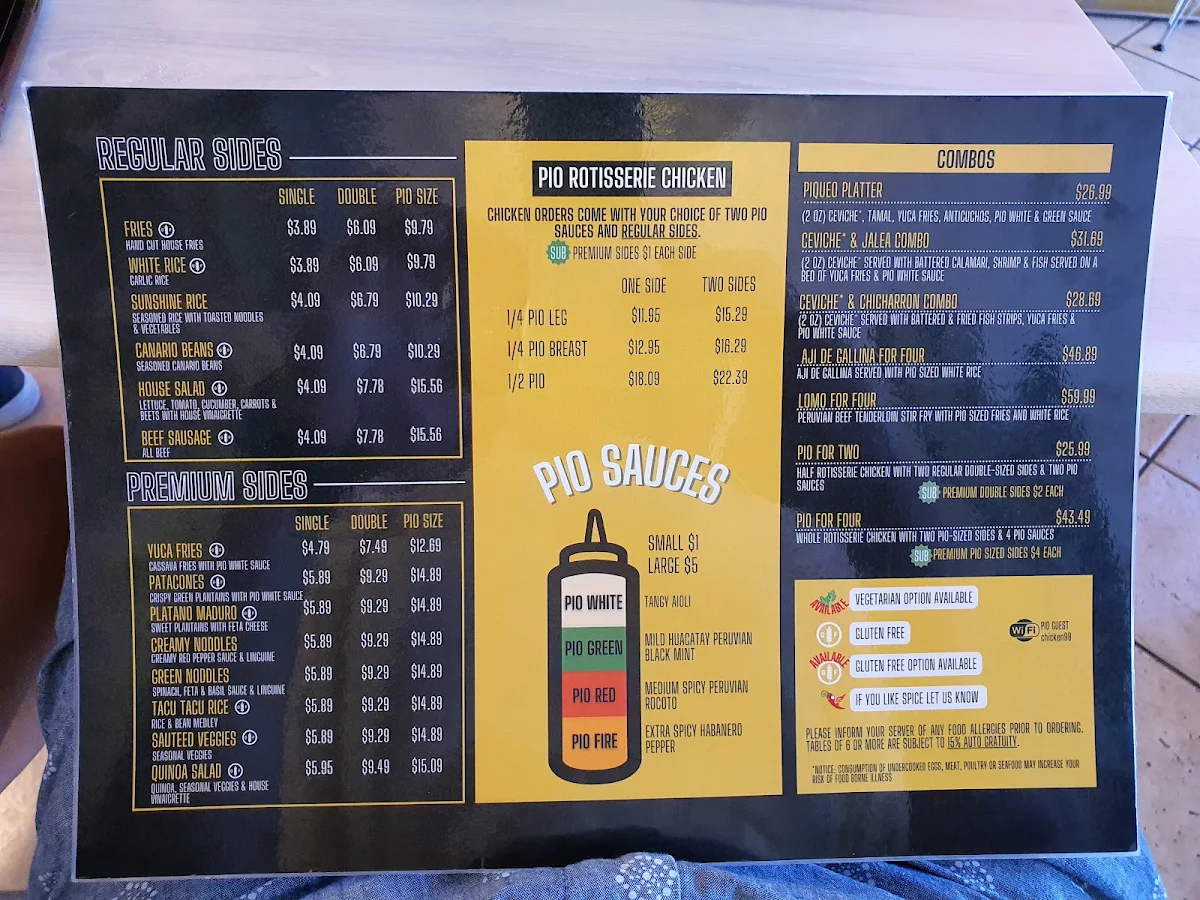 Menu, Pio Peruvian