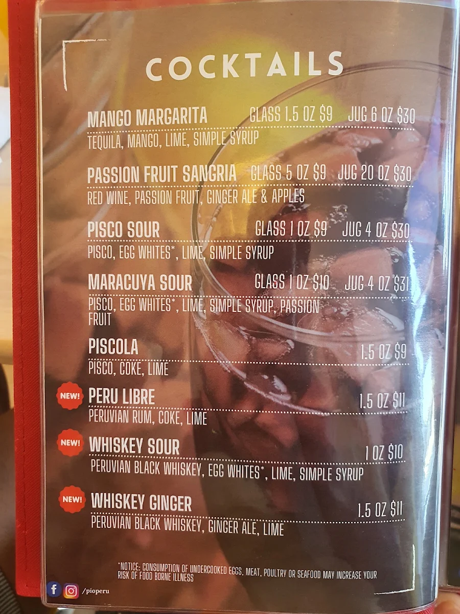 Menu, Pio Peruvian