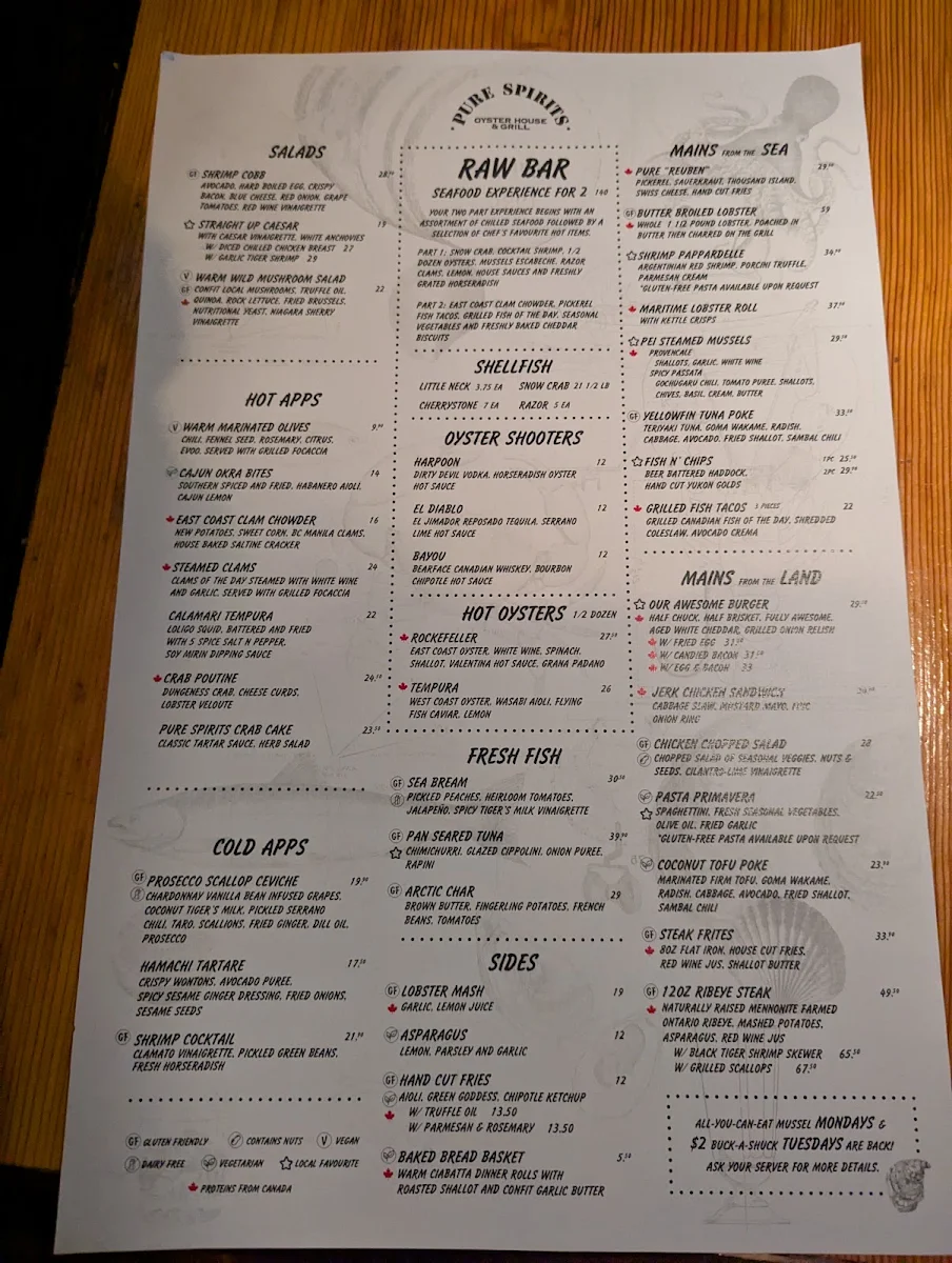 Menu, Pure Spirits