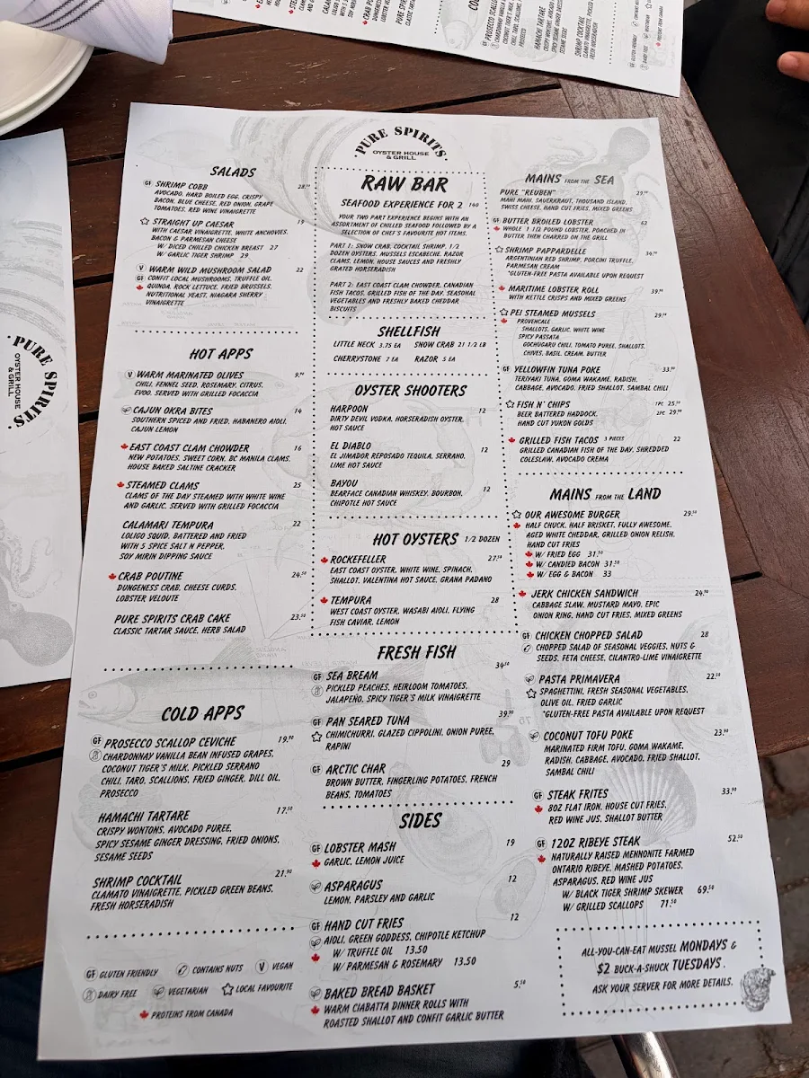 Menu, Pure Spirits