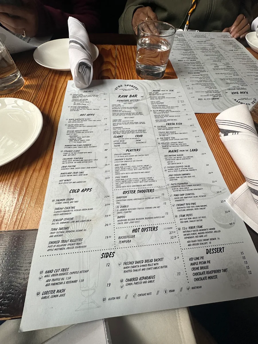 Menu, Pure Spirits
