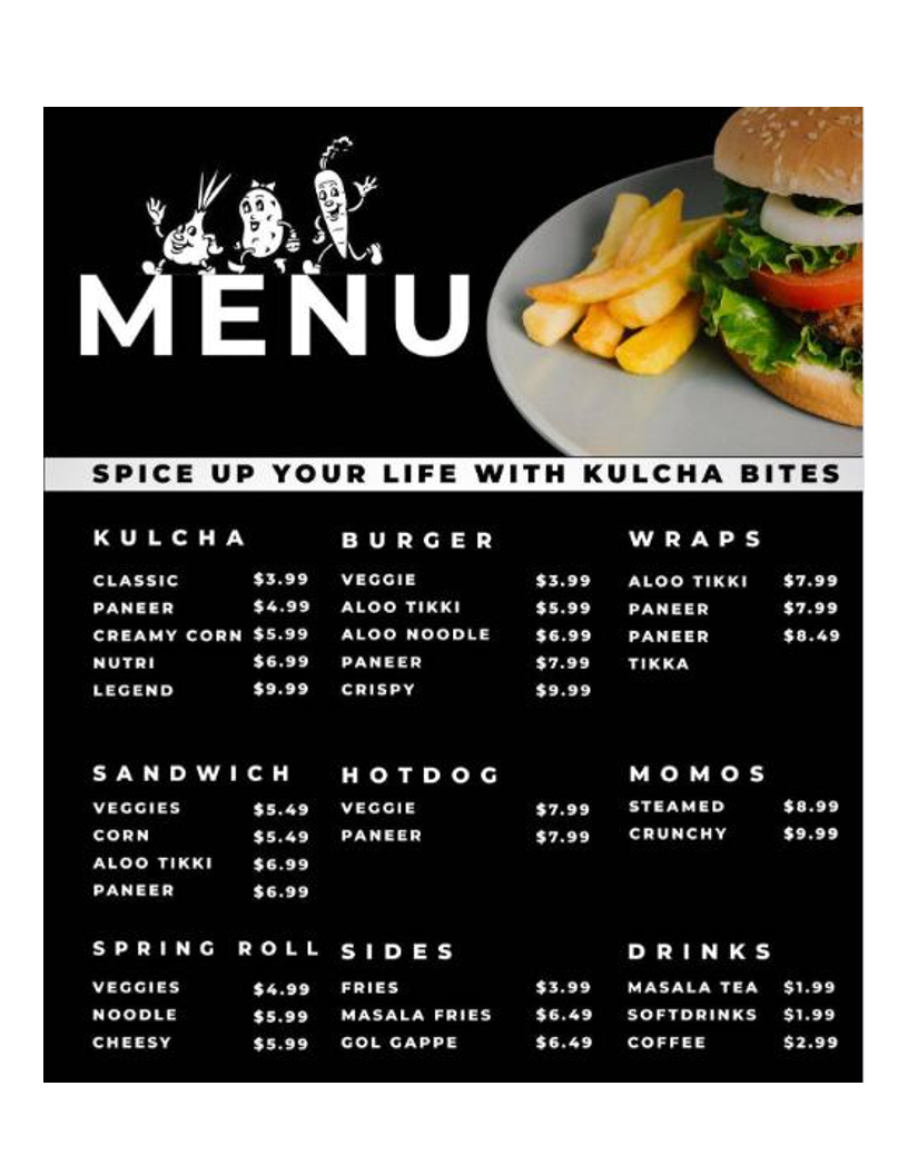 Menu, Kulcha bites
