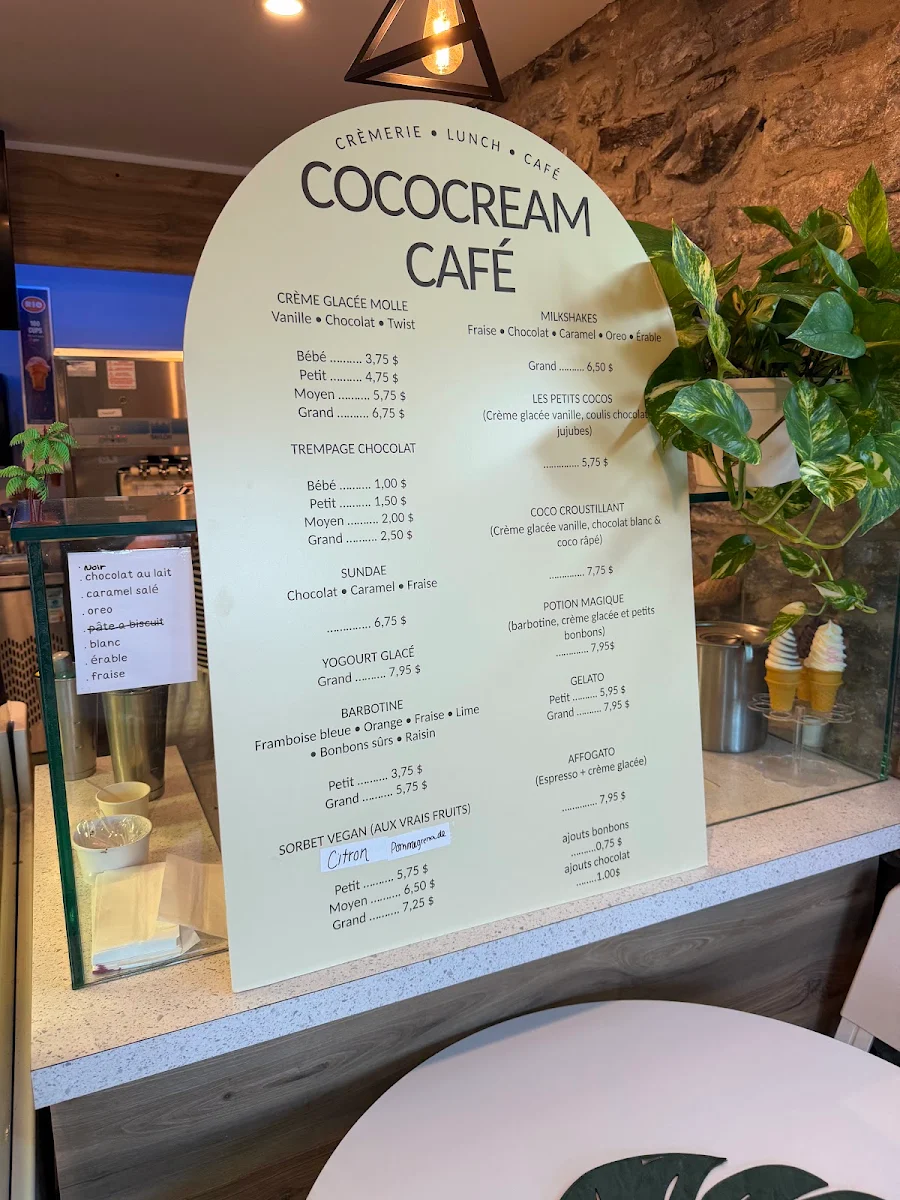 Menu, Cococream café
