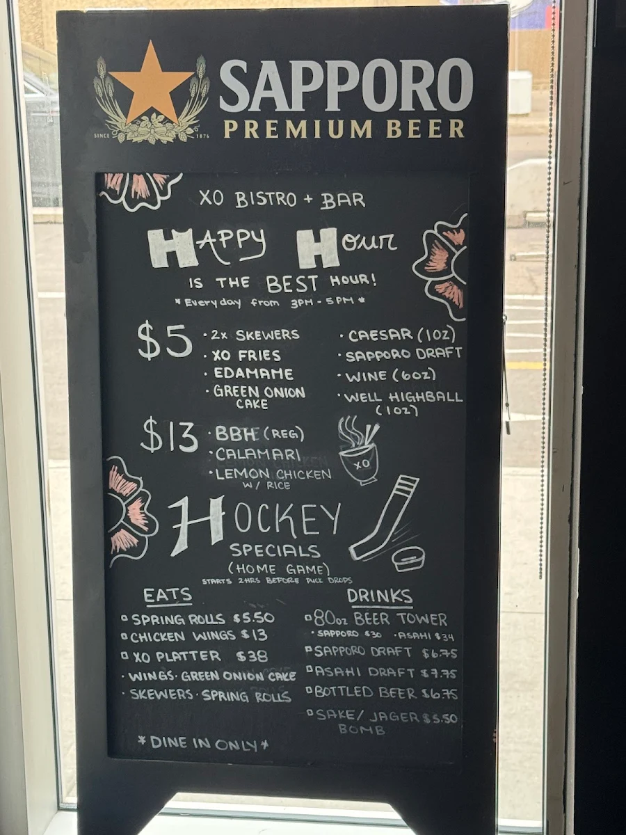 Menu, XO Bistro + Bar Downtown