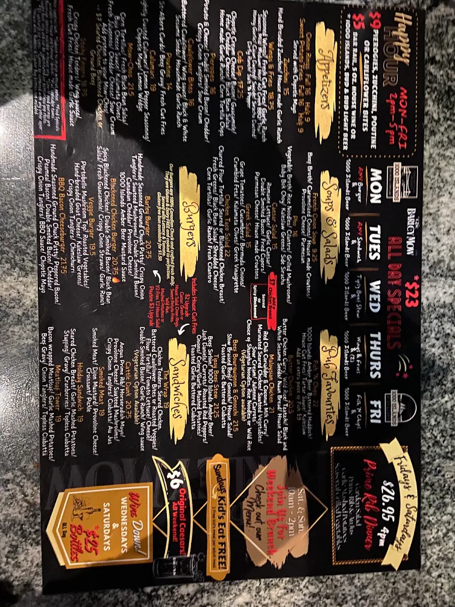 Menu, The Barley Mow (Merivale)