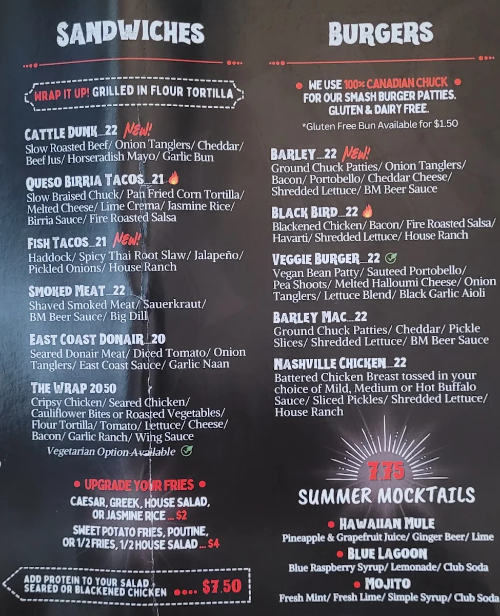 Menu, The Barley Mow (Merivale)