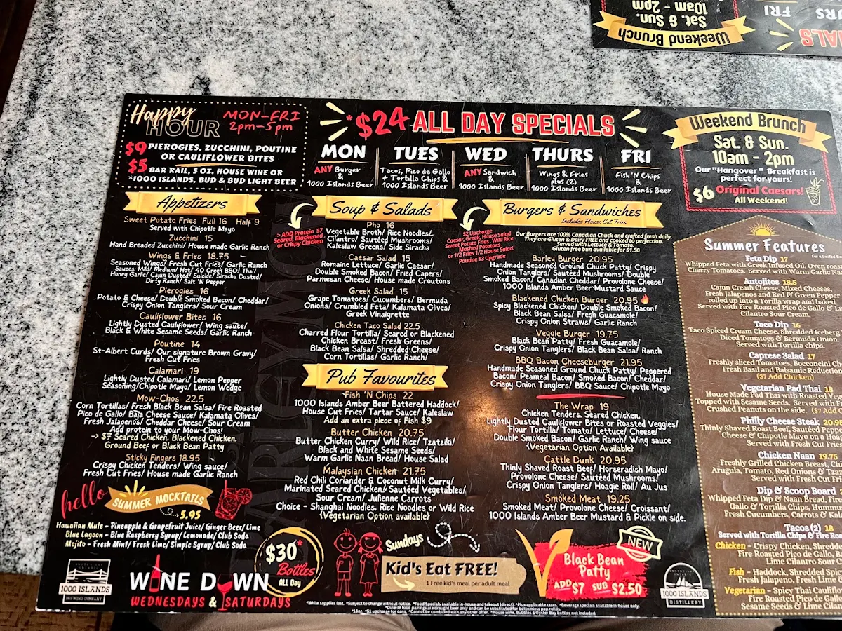 Menu, The Barley Mow (Merivale)