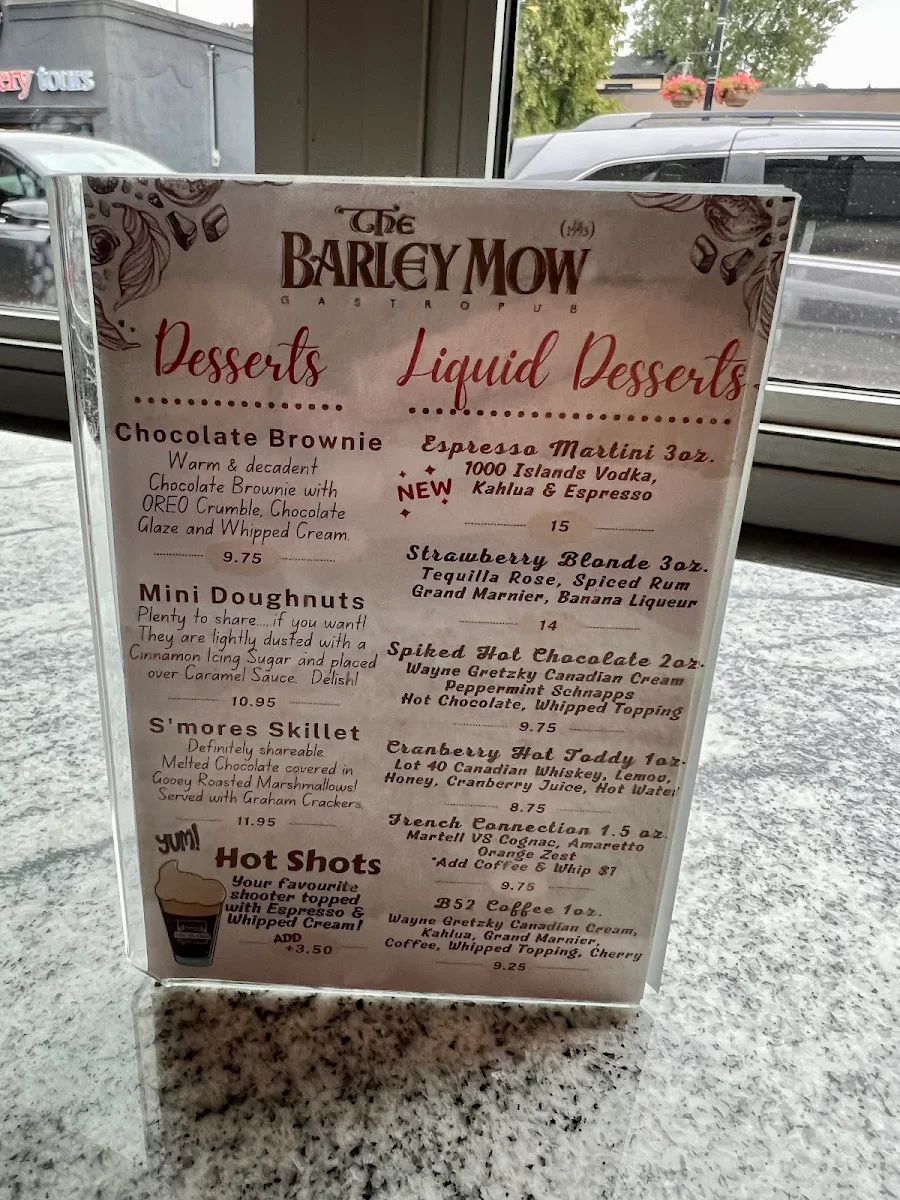 Menu, The Barley Mow (Merivale)