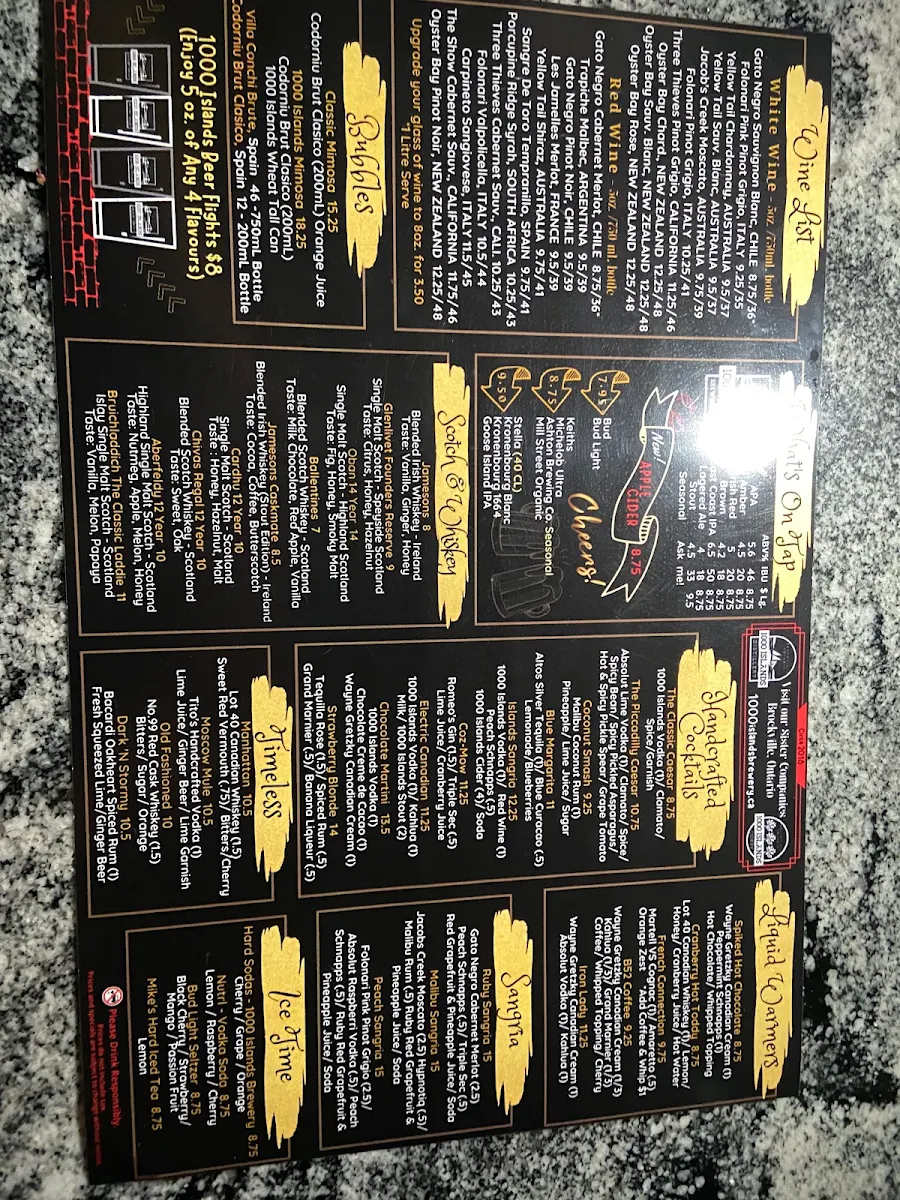 Menu, The Barley Mow (Merivale)