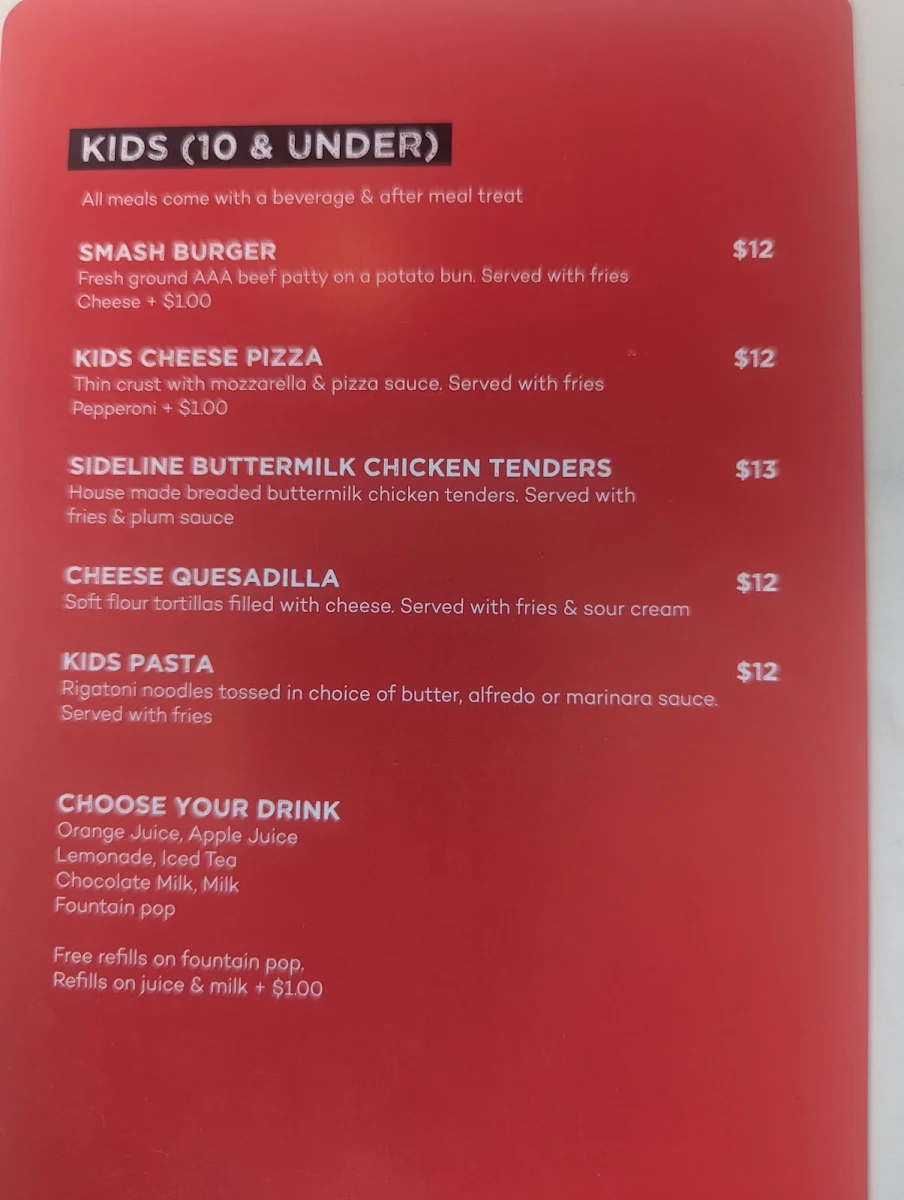 Menu, Sideline Social Craft Kitchen & Bar