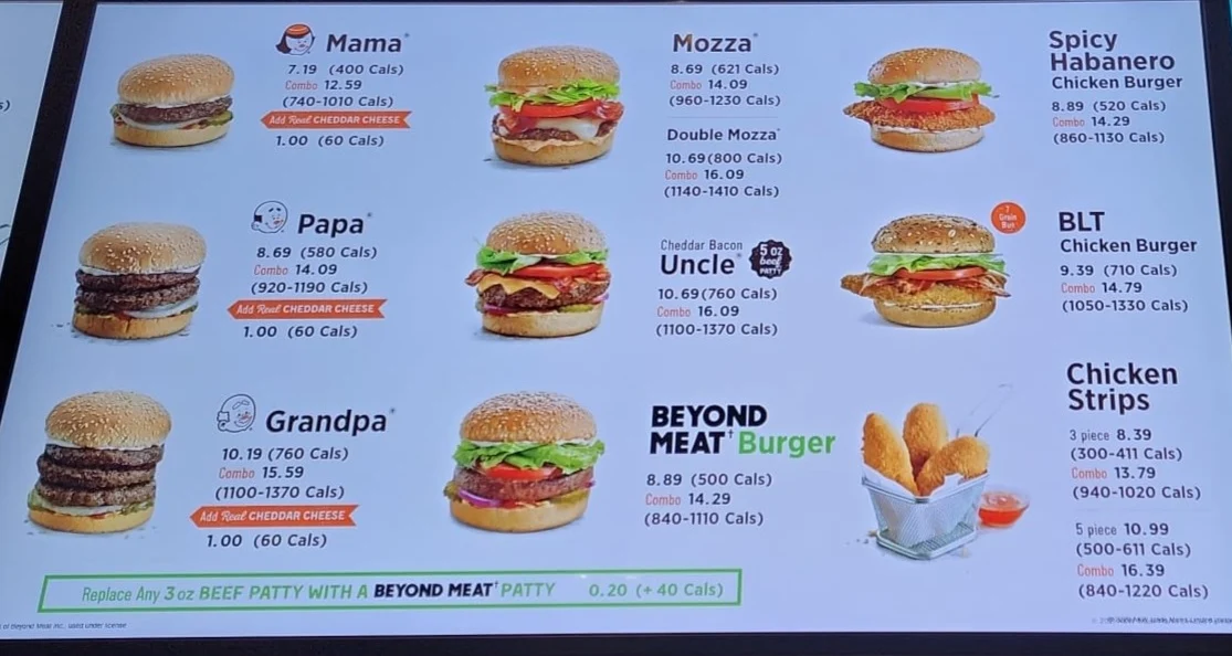 Menu, A&W Canada