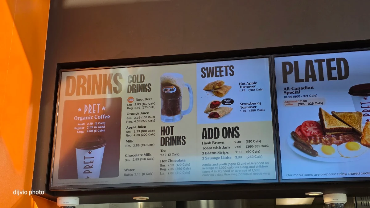 Menu, A&W Canada