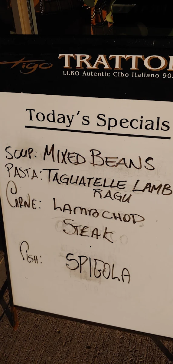 Menu, Tigo Trattoria Woodbridge