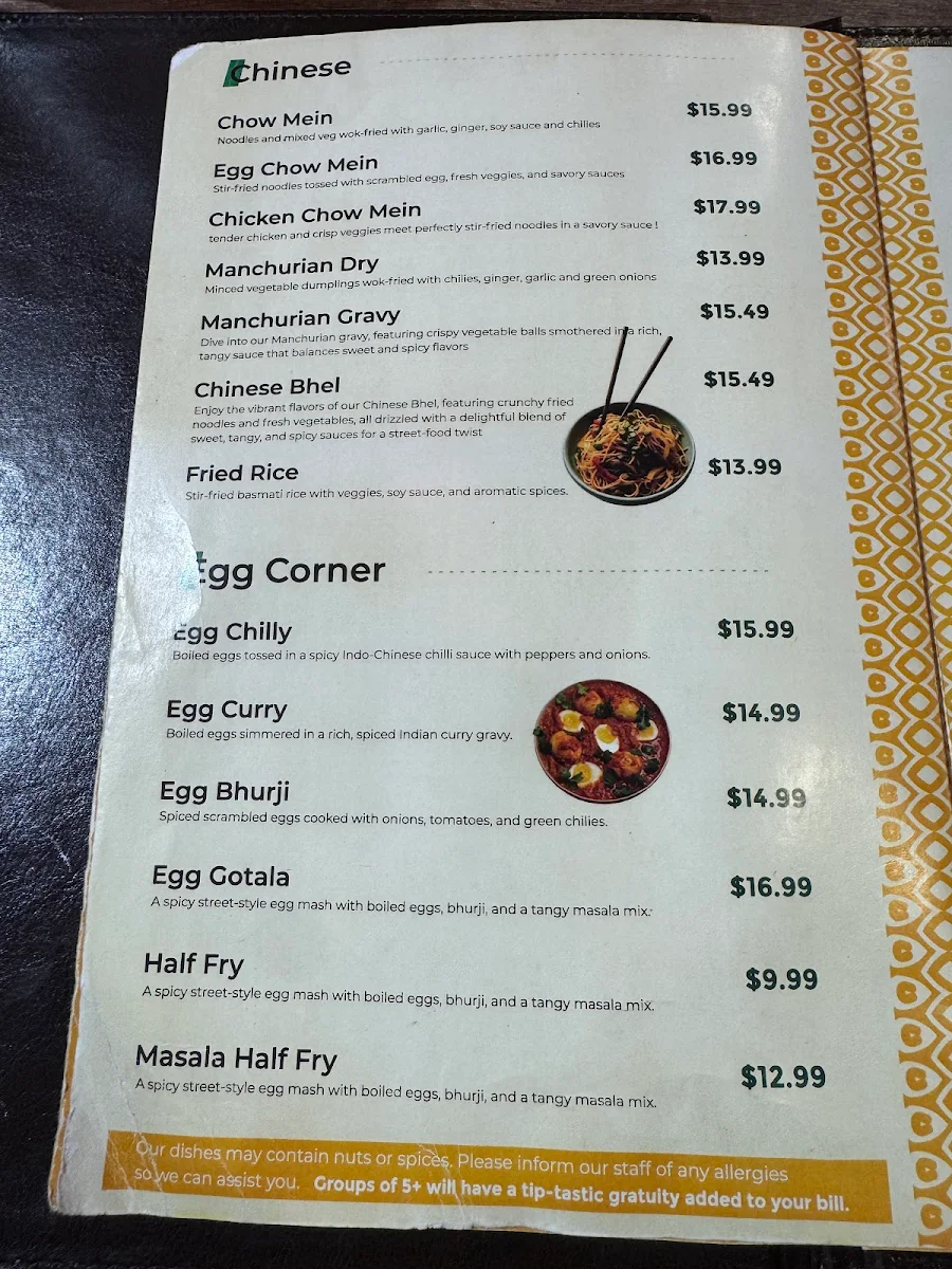 Menu, Indian Spice
