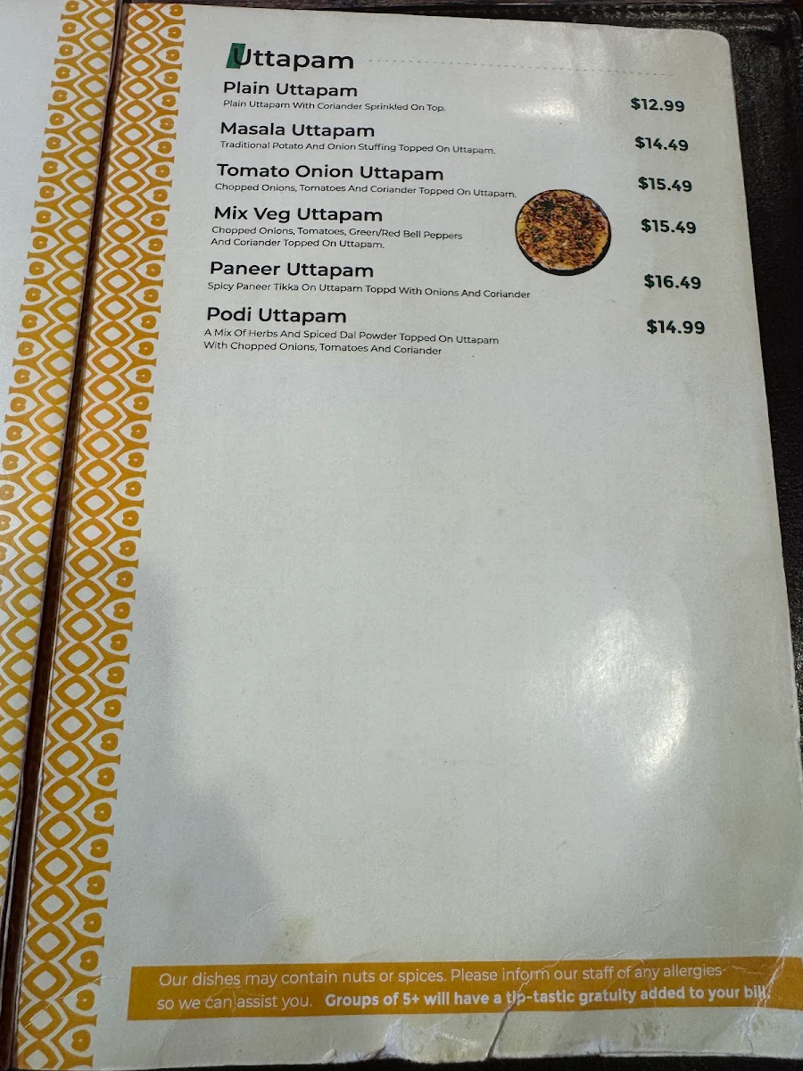 Menu, Indian Spice