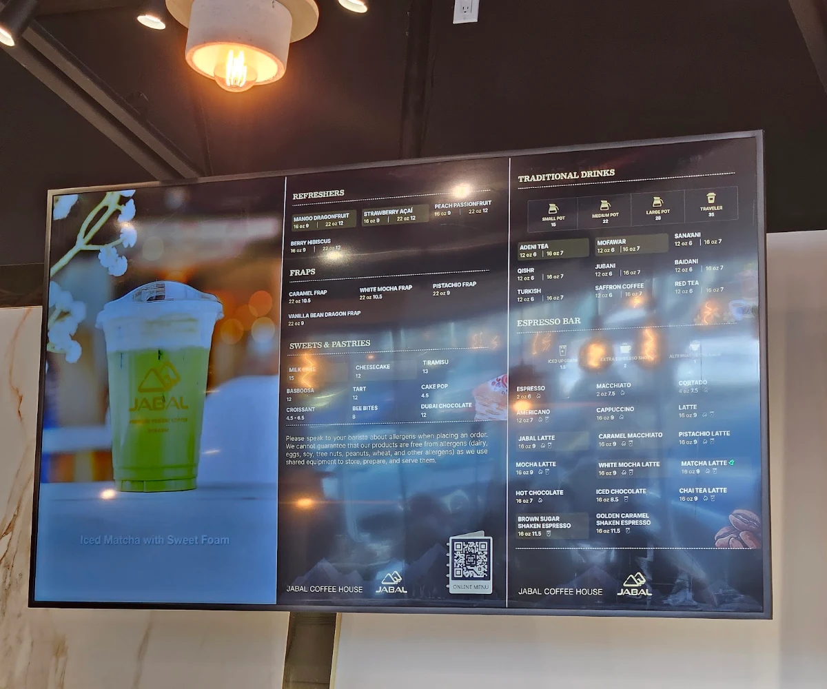 Menu, Jabal Coffee House
