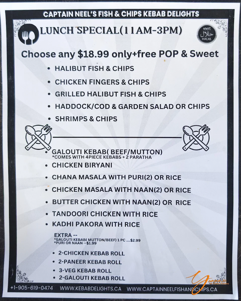 Menu, Captain Neel's Fish & Chips