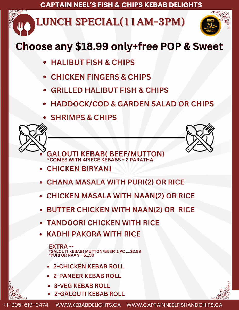 Menu, Captain Neel's Fish & Chips