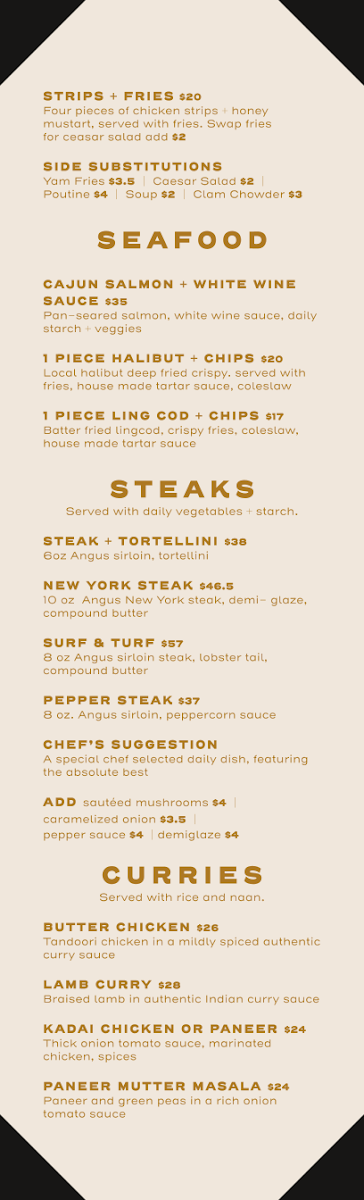 Menu, Pavilion Restaurant