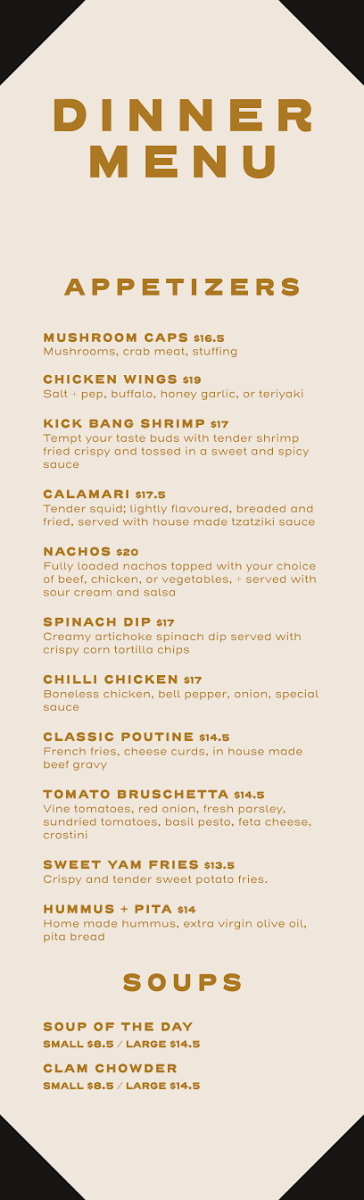 Menu, Pavilion Restaurant