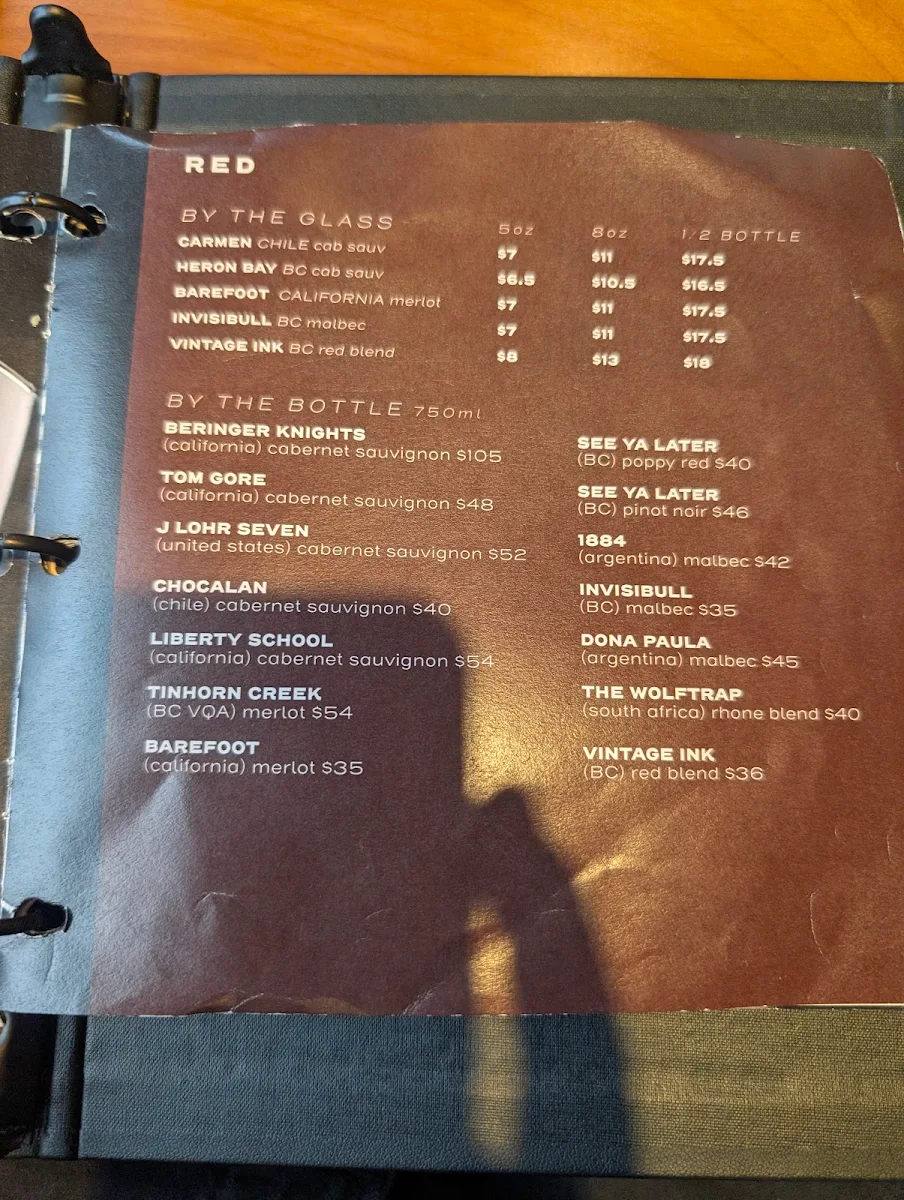 Menu, Pavilion Restaurant