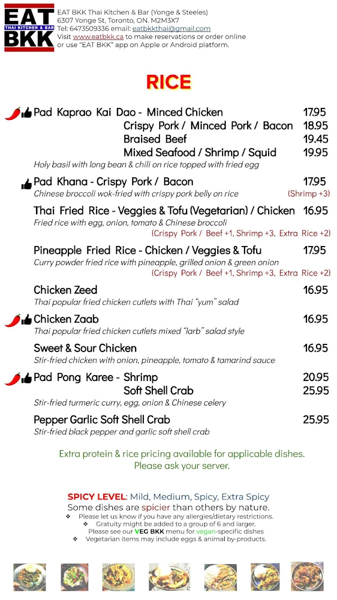 Menu, EAT BKK Thai Kitchen & Bar (Steeles)
