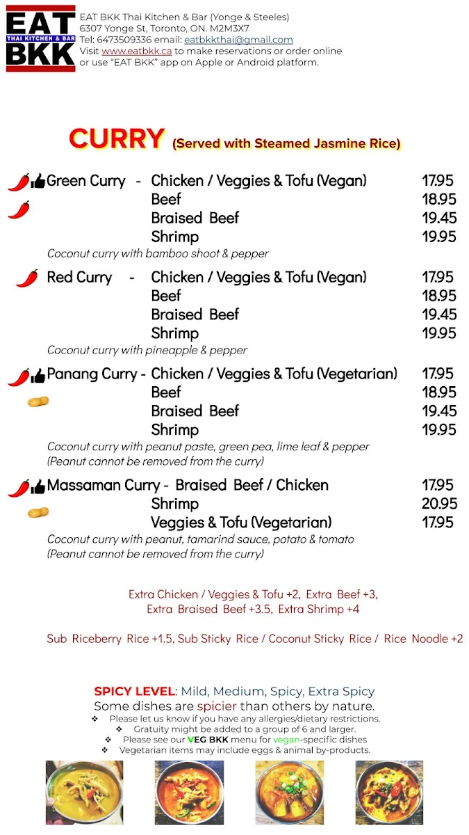 Menu, EAT BKK Thai Kitchen & Bar (Steeles)