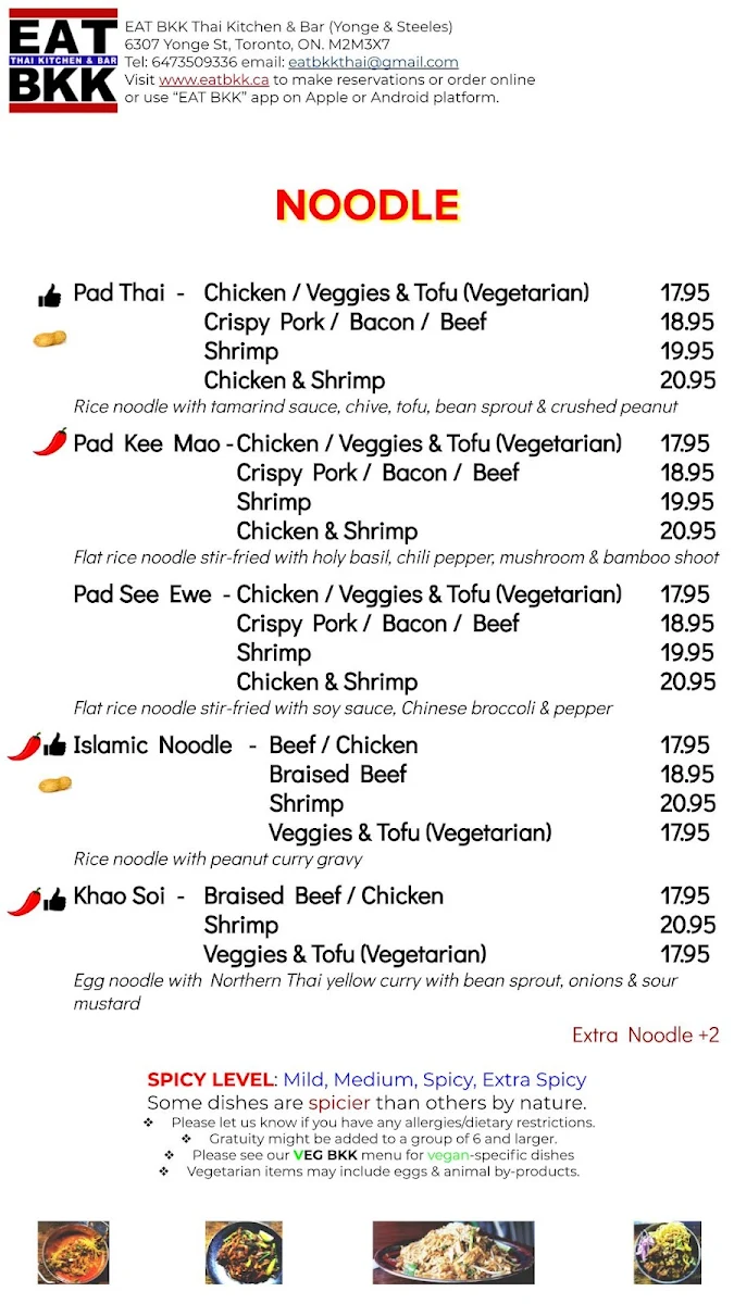 Menu, EAT BKK Thai Kitchen & Bar (Steeles)