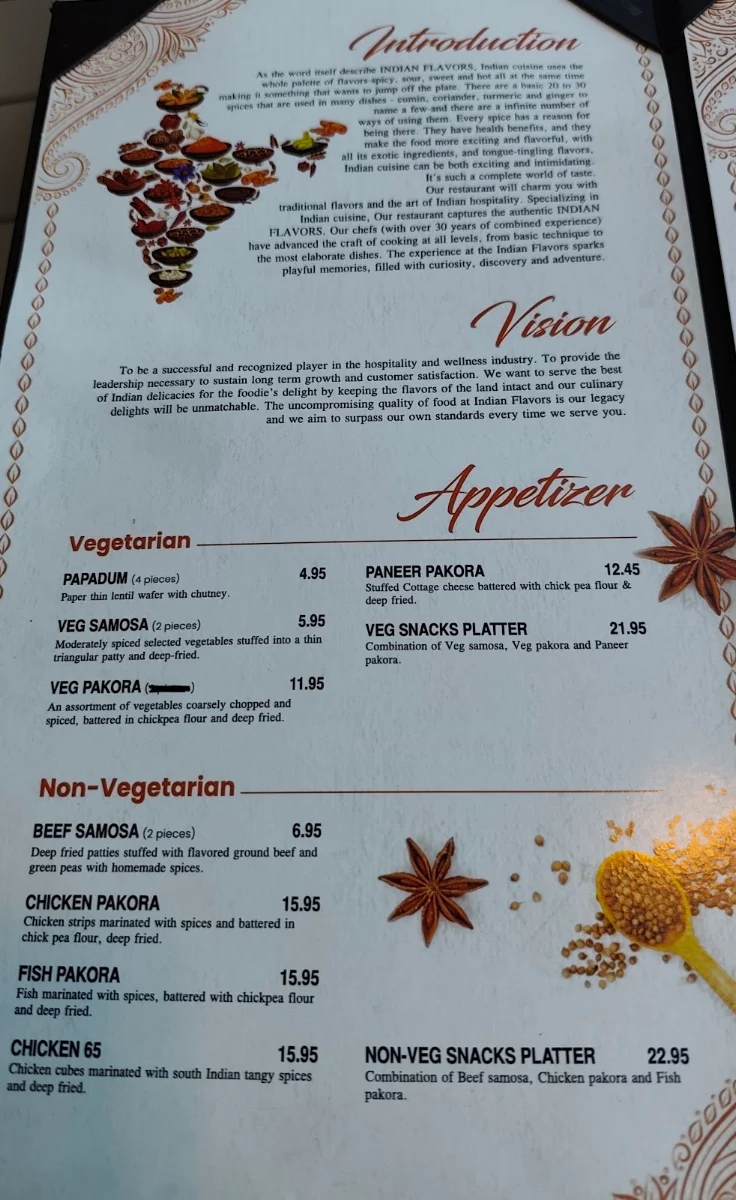 Menu, Indian Flavors Restaurant - Golden