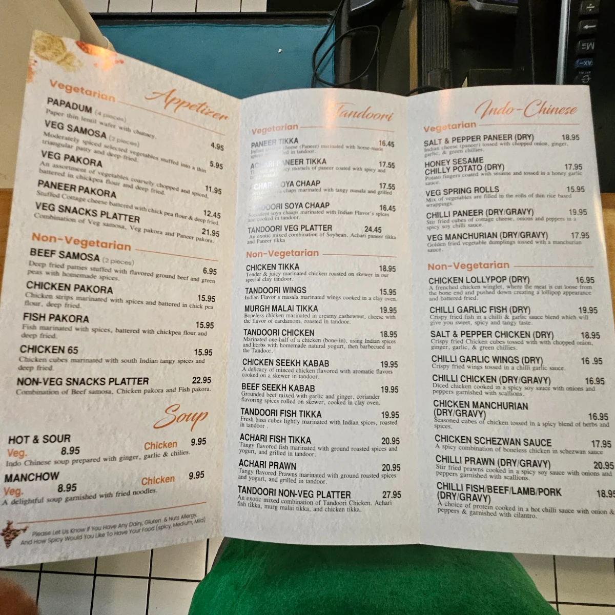 Menu, Indian Flavors Restaurant - Golden