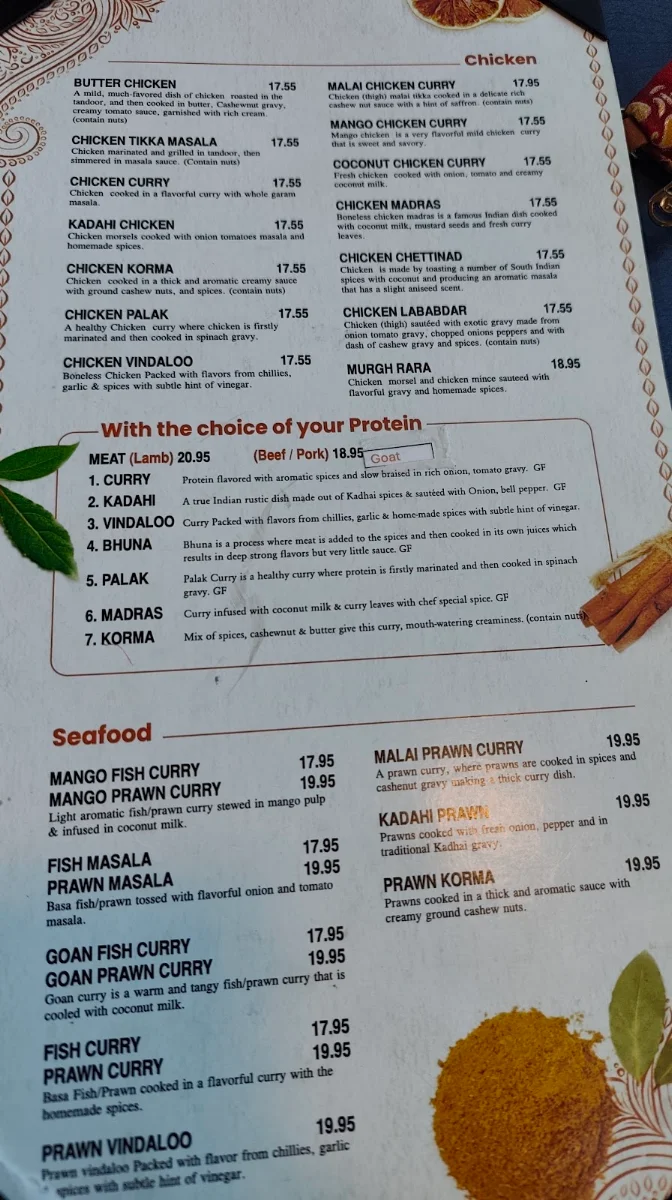 Menu, Indian Flavors Restaurant - Golden