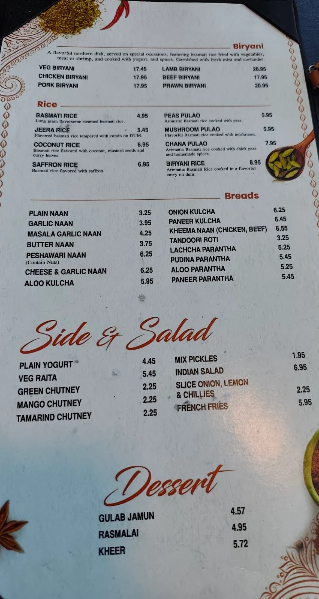 Menu, Indian Flavors Restaurant - Golden