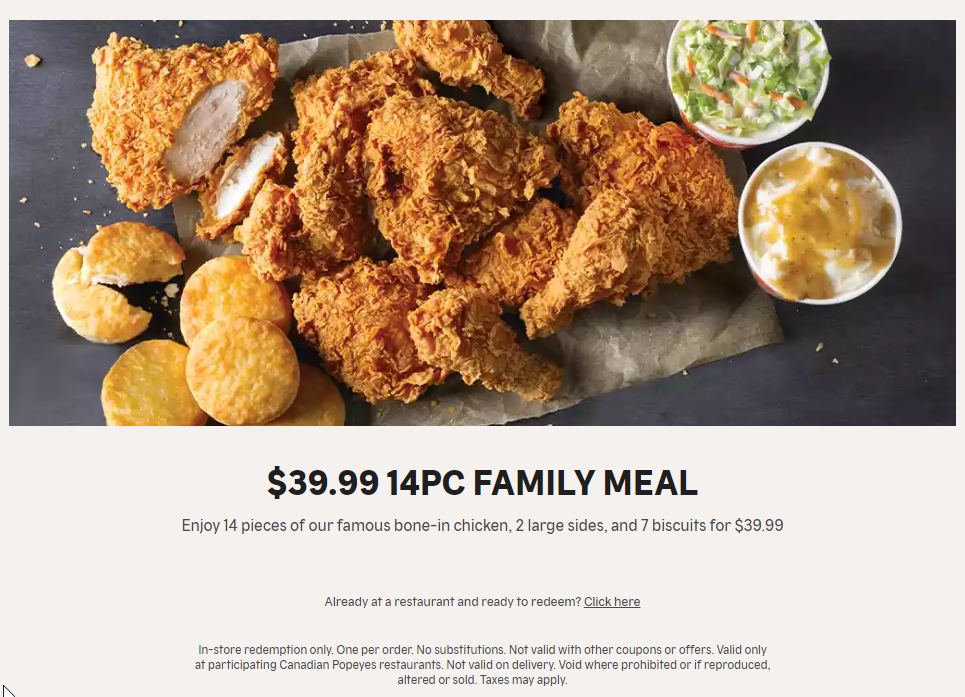 Menu, Popeyes Louisiana Kitchen