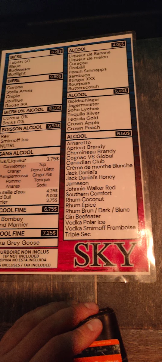 Menu, Complexe Sky
